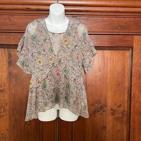 CAbi Poet Blouse - Floral Print Flutter Sleeve Top Size XS - Picture 2 of 7